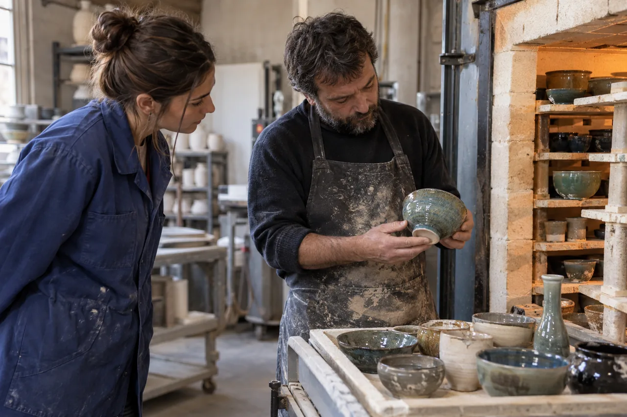 Illustration générée : découverte des gestes dans un atelier de céramique